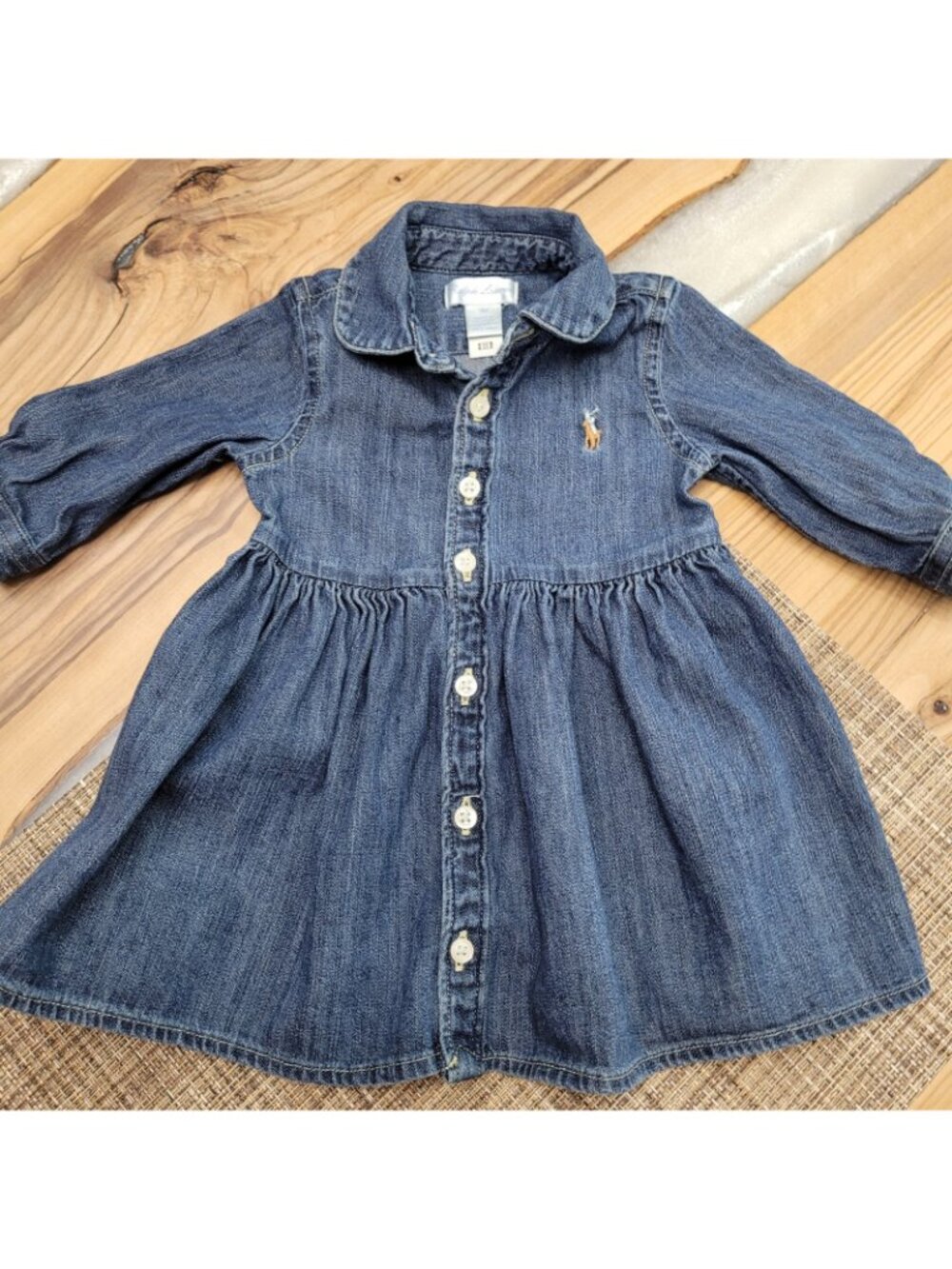 Ralph Lauren Baby Girl’s Denim Dress & Bloomer Indigo Blue Pony Size 3M - Picture 4 of 10